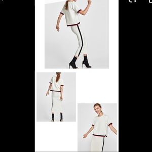 ‼️ 2/$15 Zara Knit White Top with red black strip
